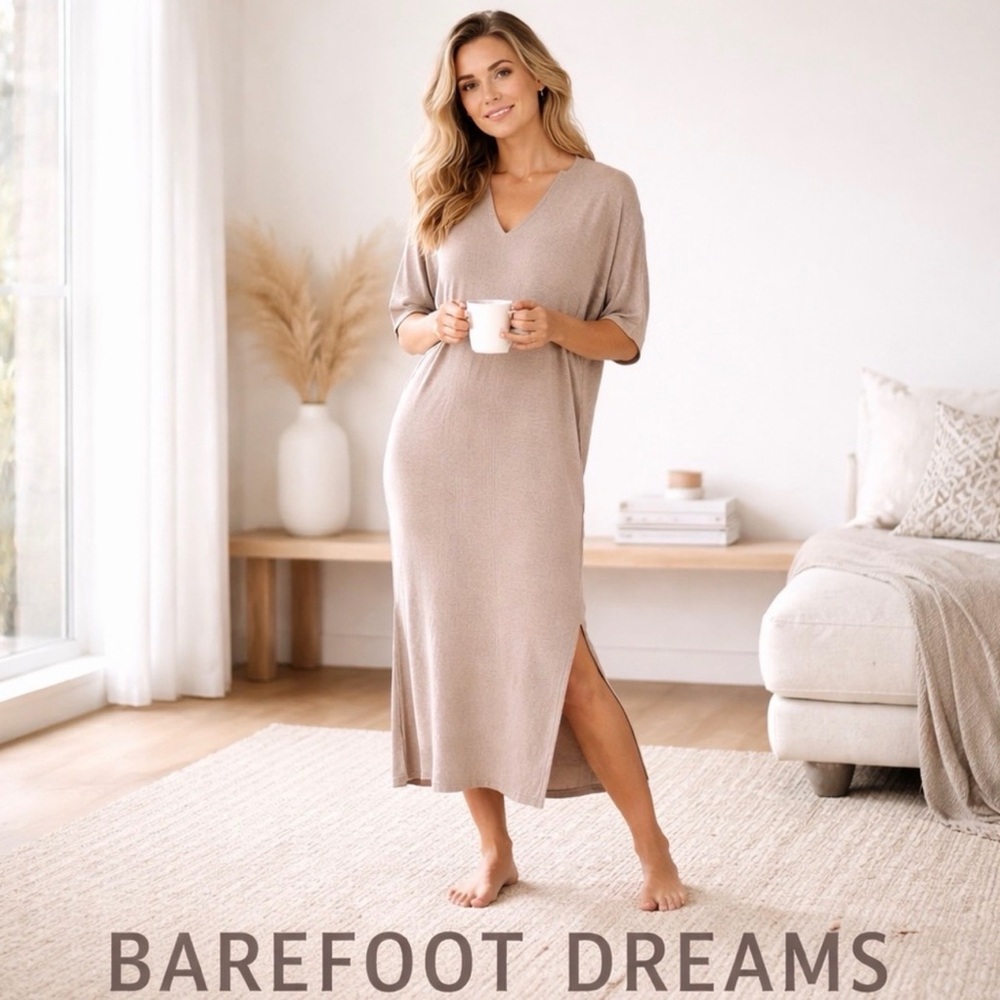 Barefoot Dreams Faded Rose V-Neck Cozy Maxi Caftan